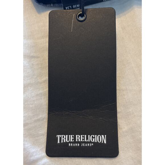 NWT True Religion Jeans Mens 30x34 Ricky SN Straight Red Stitch Dark Indigo Blue - Picture 8 of 12